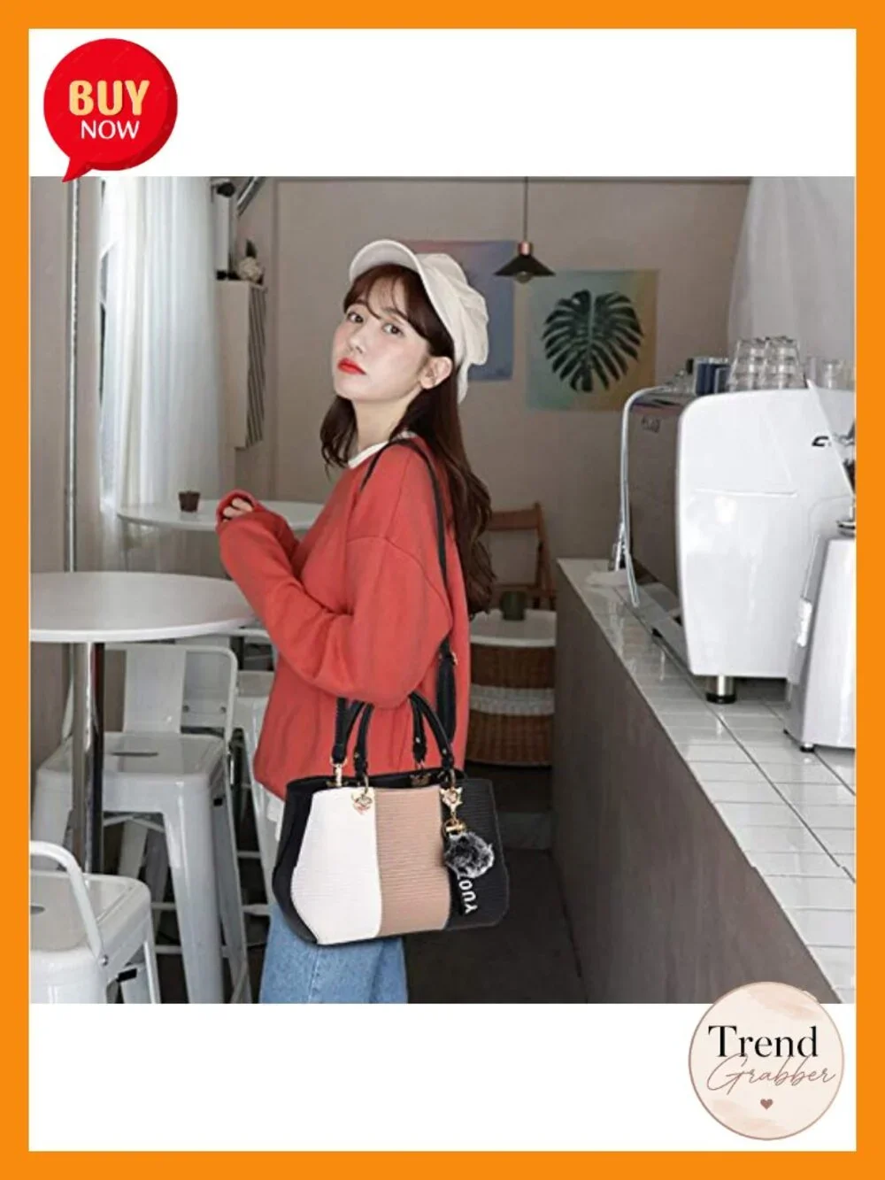 PU Leather Satchel Shoulder Tote Bag with Multiple Pockets